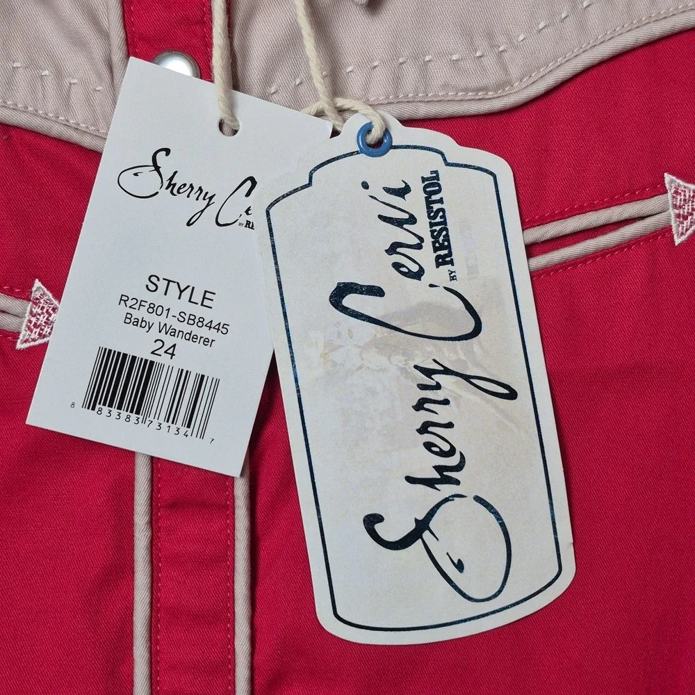 Sherry Cervi Resistol Girls 24M Western Pearl Snap Romper Bodysuit Red NWT
